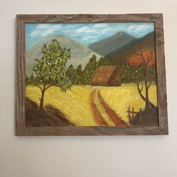 Rustic framed farmhouse mountains wall hanging artwork. - Picture 1 of 5
